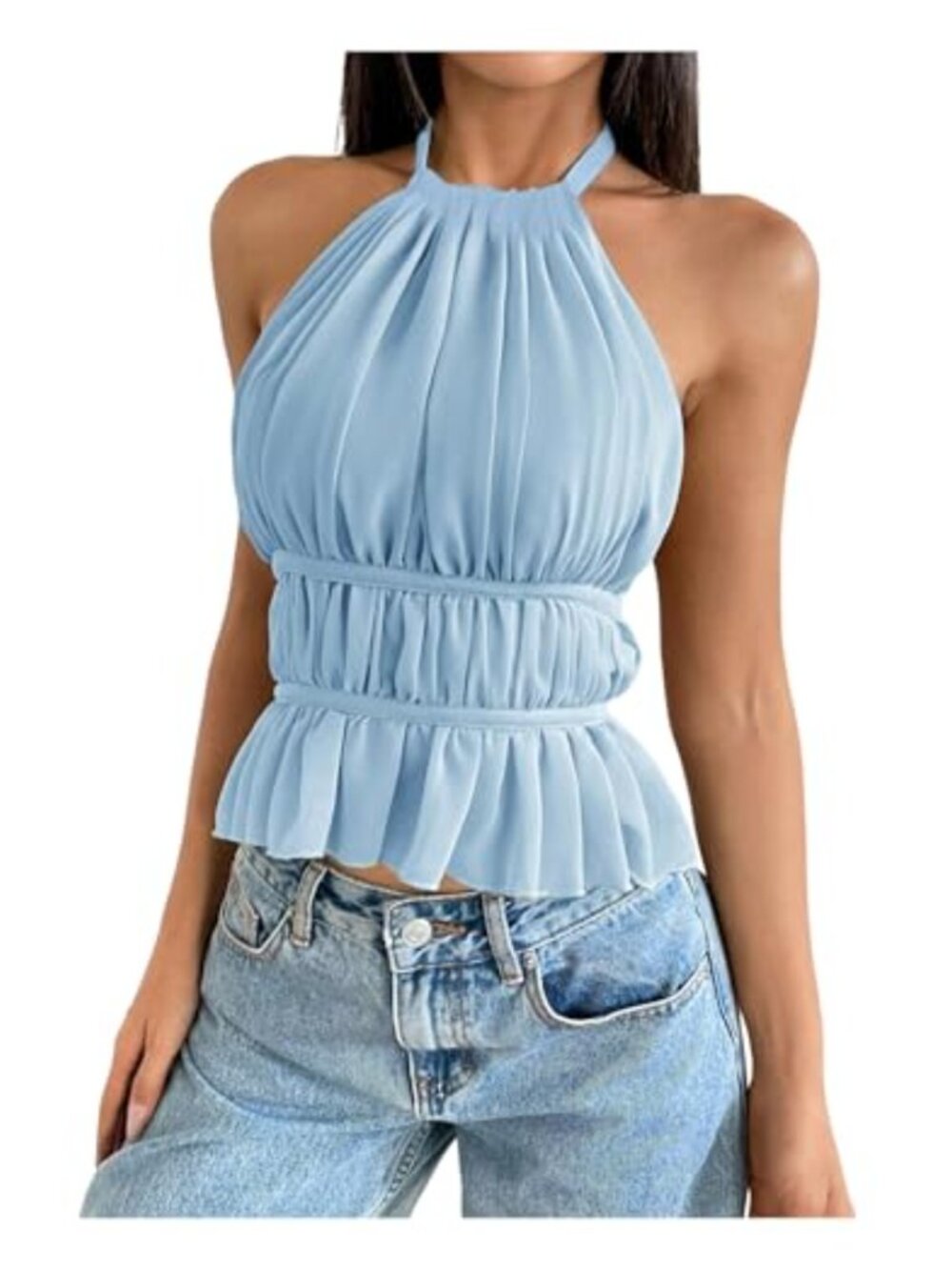 Women's Y2K Halter Neck Ruffle Peplum Top Tie Backless Sleeveless Polyester